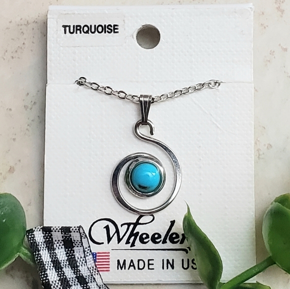 Turquoise Silver Spiral Pendant Necklace by Wheeler - Picture 1 of 6